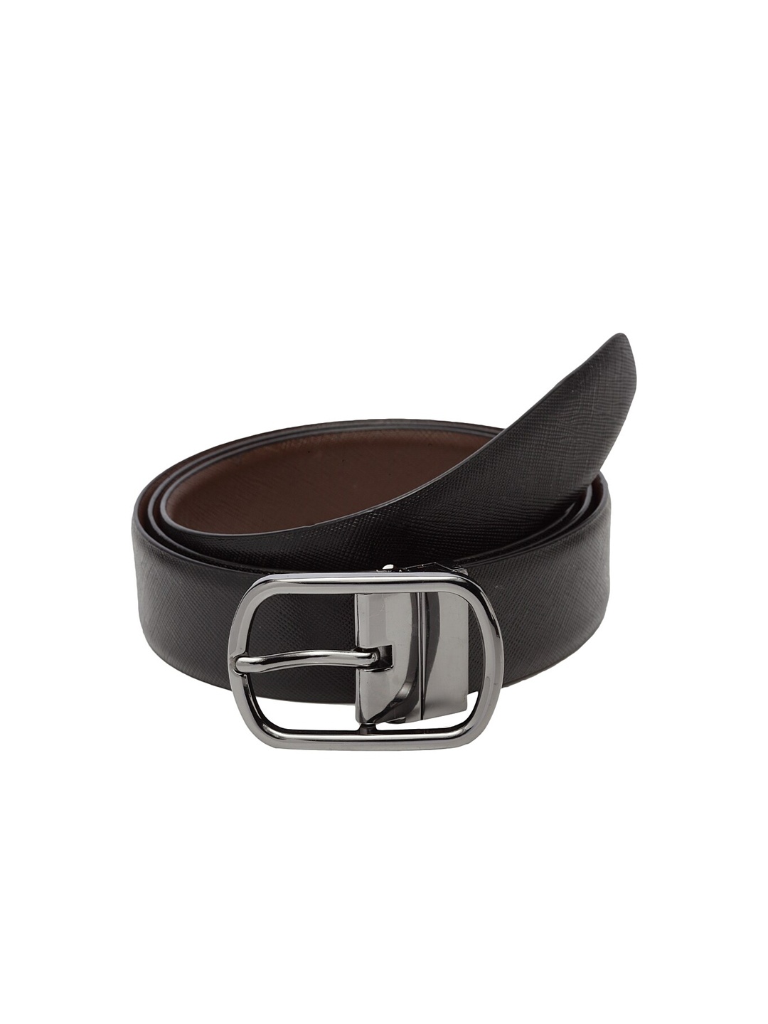 

WELBAWT Men Black & Brown Textured Leather Slim Reversible Belt