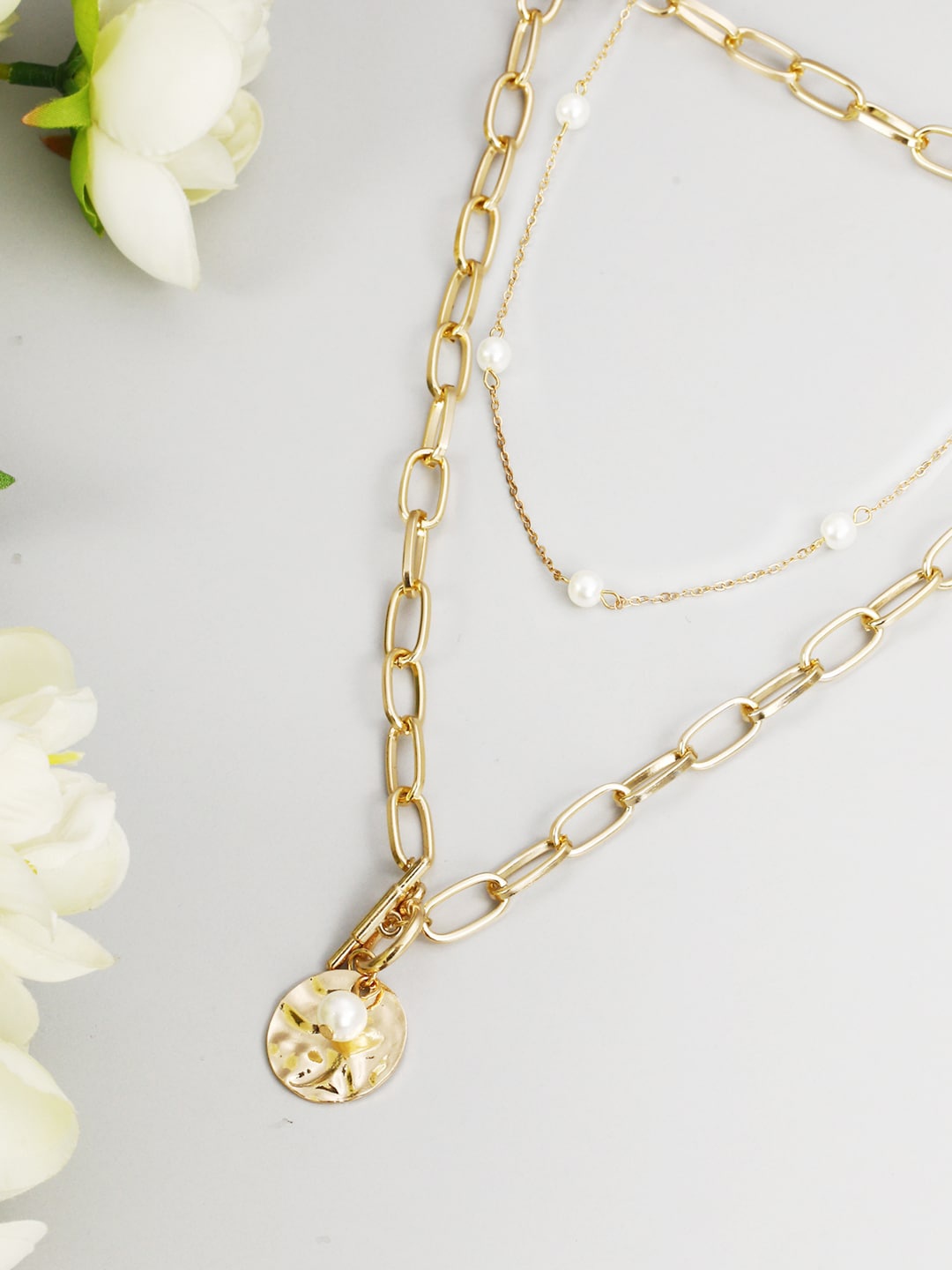 

Priyaasi Gold-Toned & White Brass Gold-Plated Layered Necklace