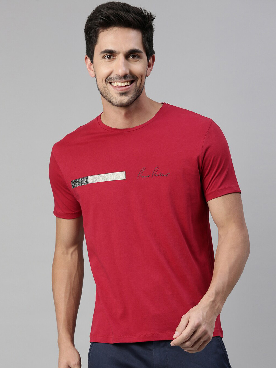 

RARE RABBIT Men Red Solid Round Neck T-shirt