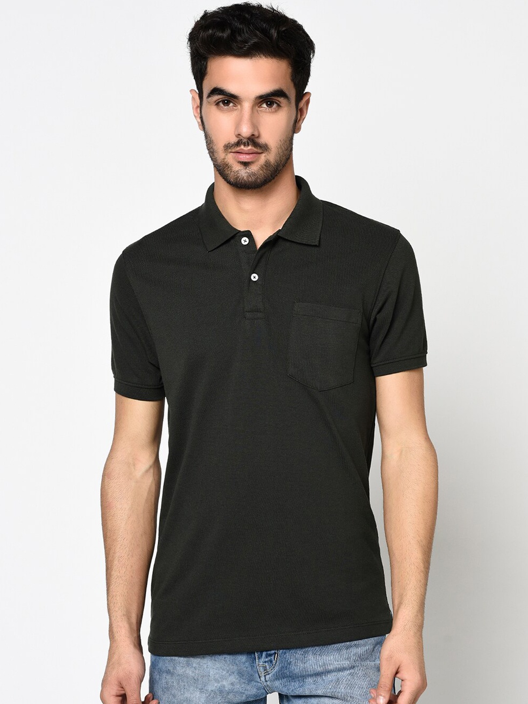 

Octave Men Black Solid Polo Collar T-shirt
