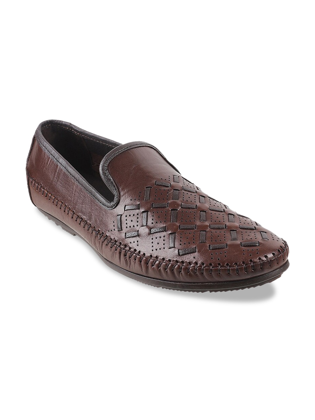 

Mochi Men Brown Textured Leather Loafers