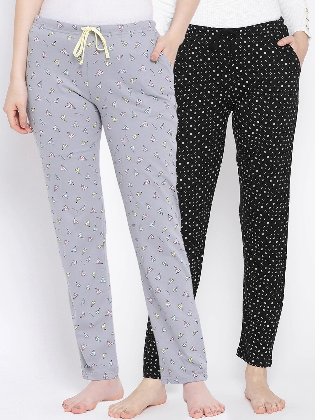 

Kanvin Women Pack of 2 Black & Grey Printed Lounge Pants