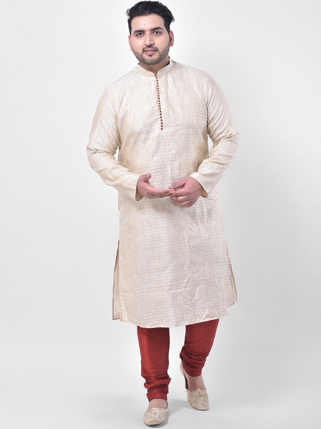 

DEYANN PLUS Plus Size Men Cream-Coloured Ethnic Motifs Kurta with Churidar