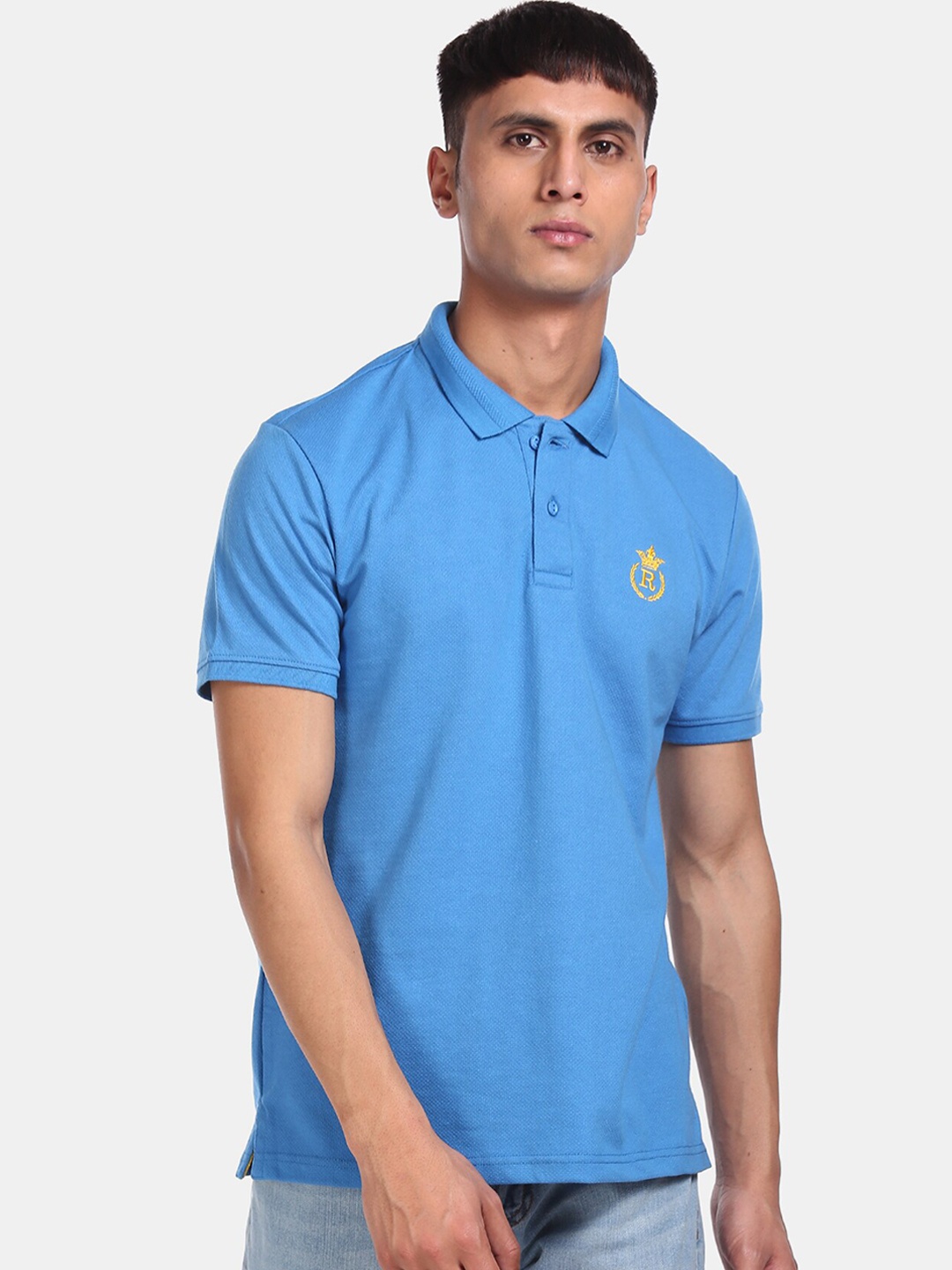 

Ruggers Men Blue Solid Polo Collar T-shirt