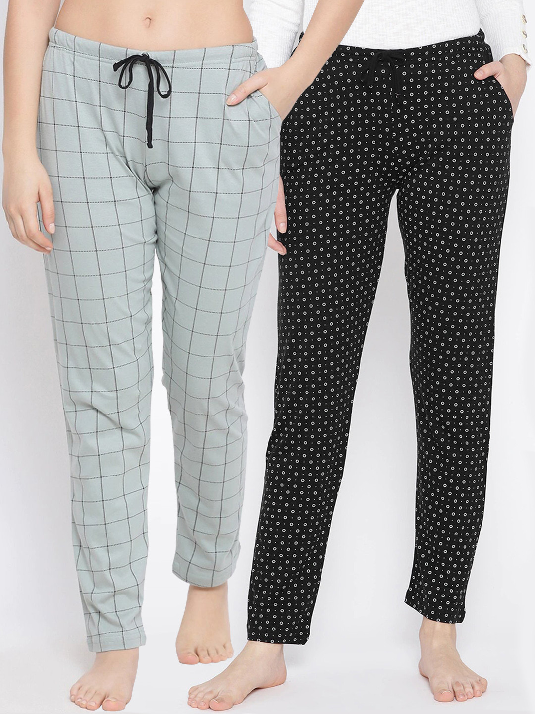 

Kanvin Women Pack of 2 Printed Cotton Lounge Pants, Black