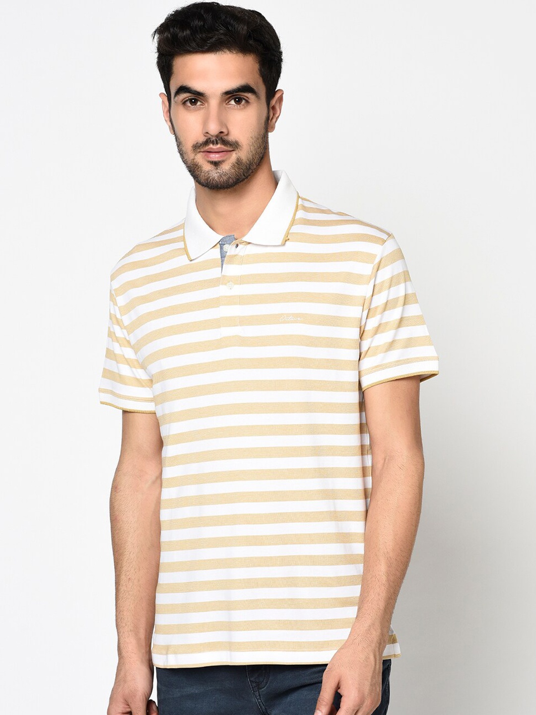 

Octave Men Yellow Striped Polo Collar T-shirt