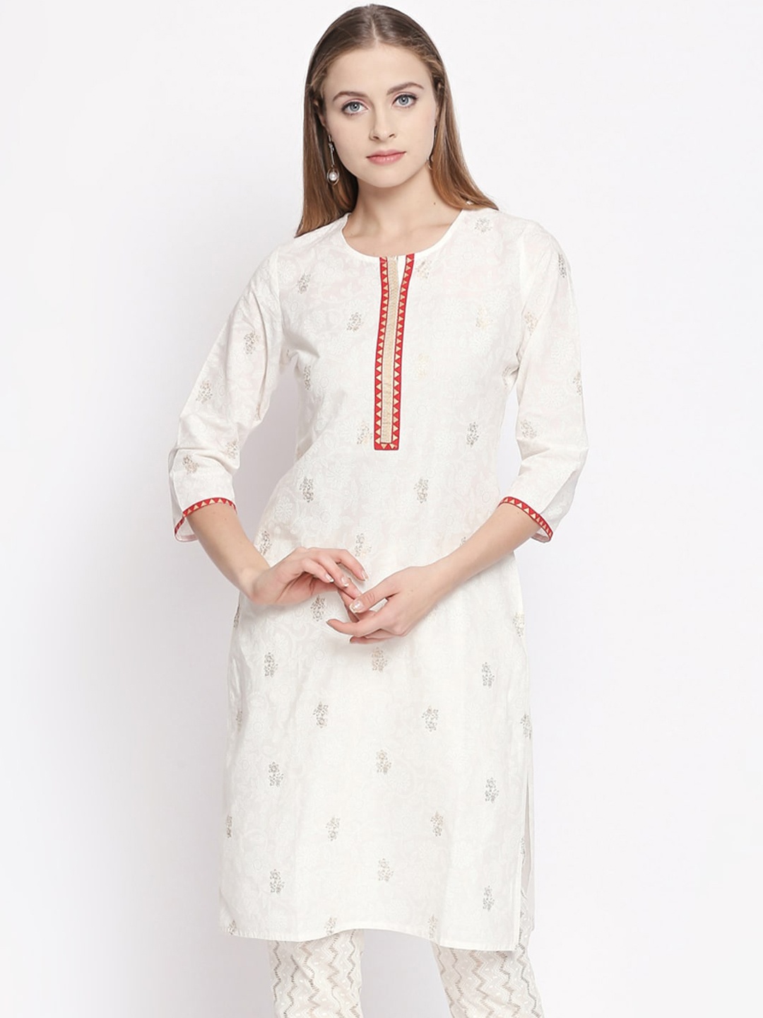 

RANGMANCH BY PANTALOONS Women White Floral Printed Kurta