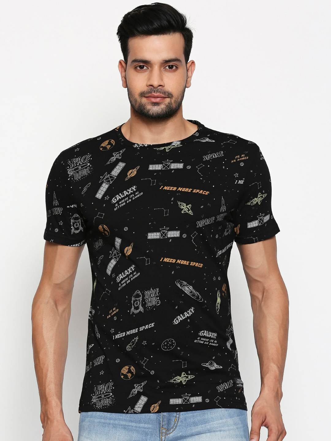 

People Men Black Printed Round Neck T-shirt
