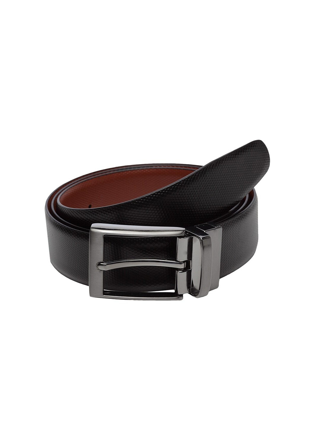 

WELBAWT Men Black & Brown Textured Leather Reversible Slim Belt