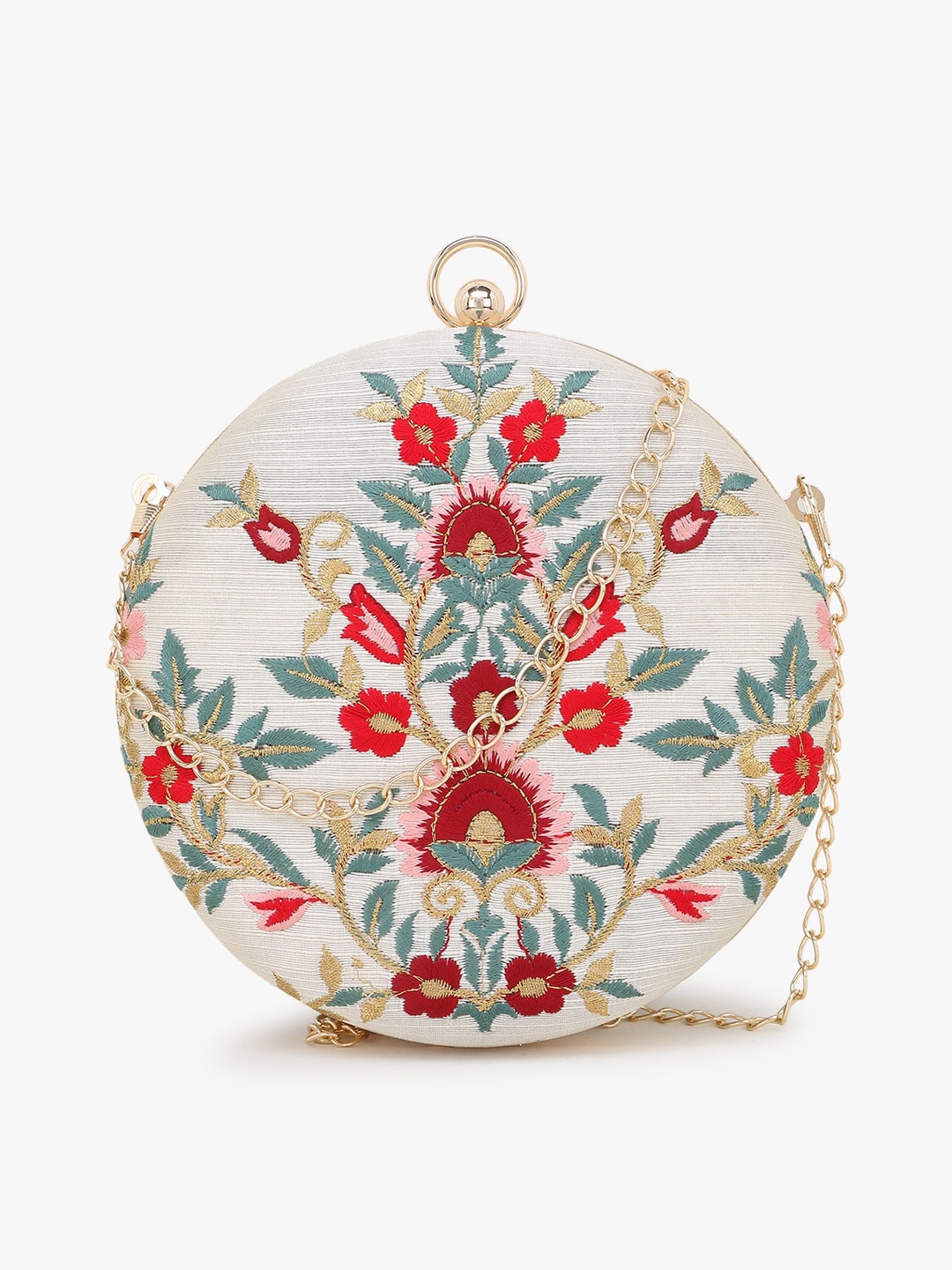 

Anekaant Off-White & Orange Embroidered Clutch