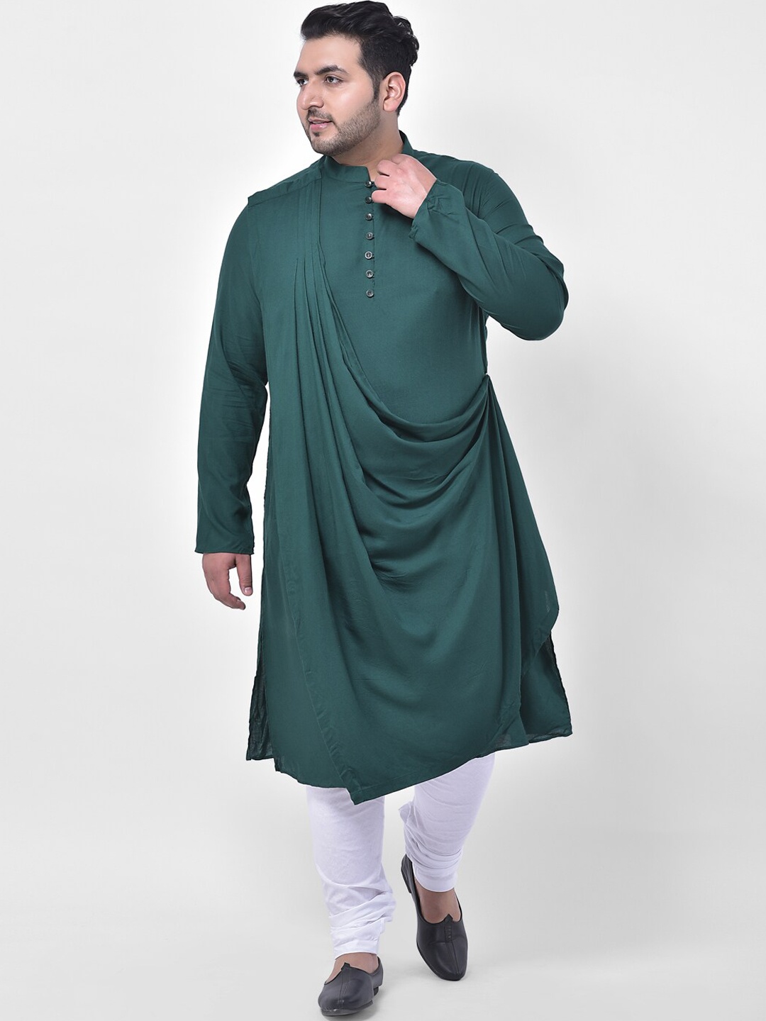 

DEYANN PLUS Men Plus Size Green Pleated Kurta