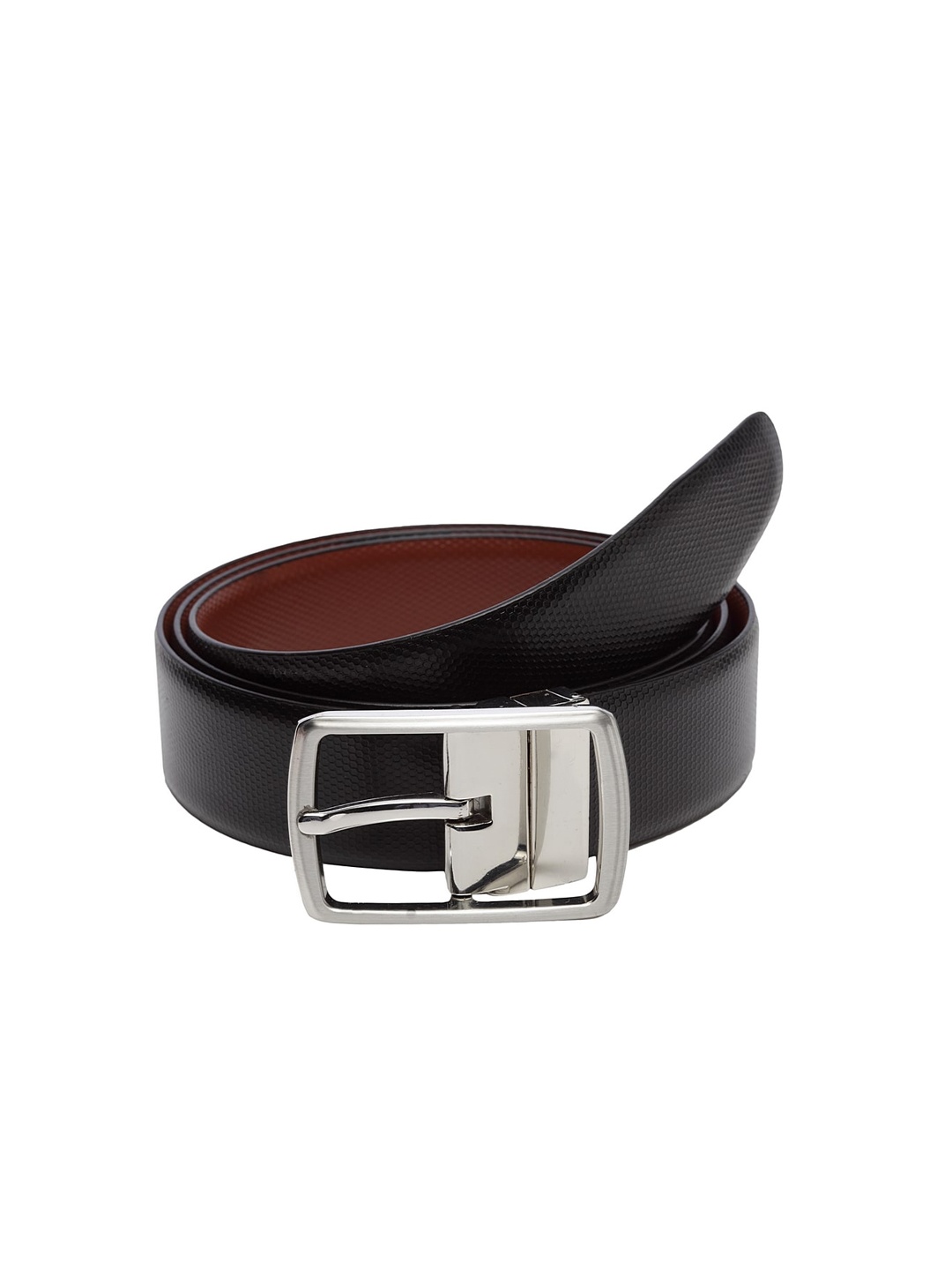 

WELBAWT Men Black & Brown Textured Leather Reversible Slim Belt