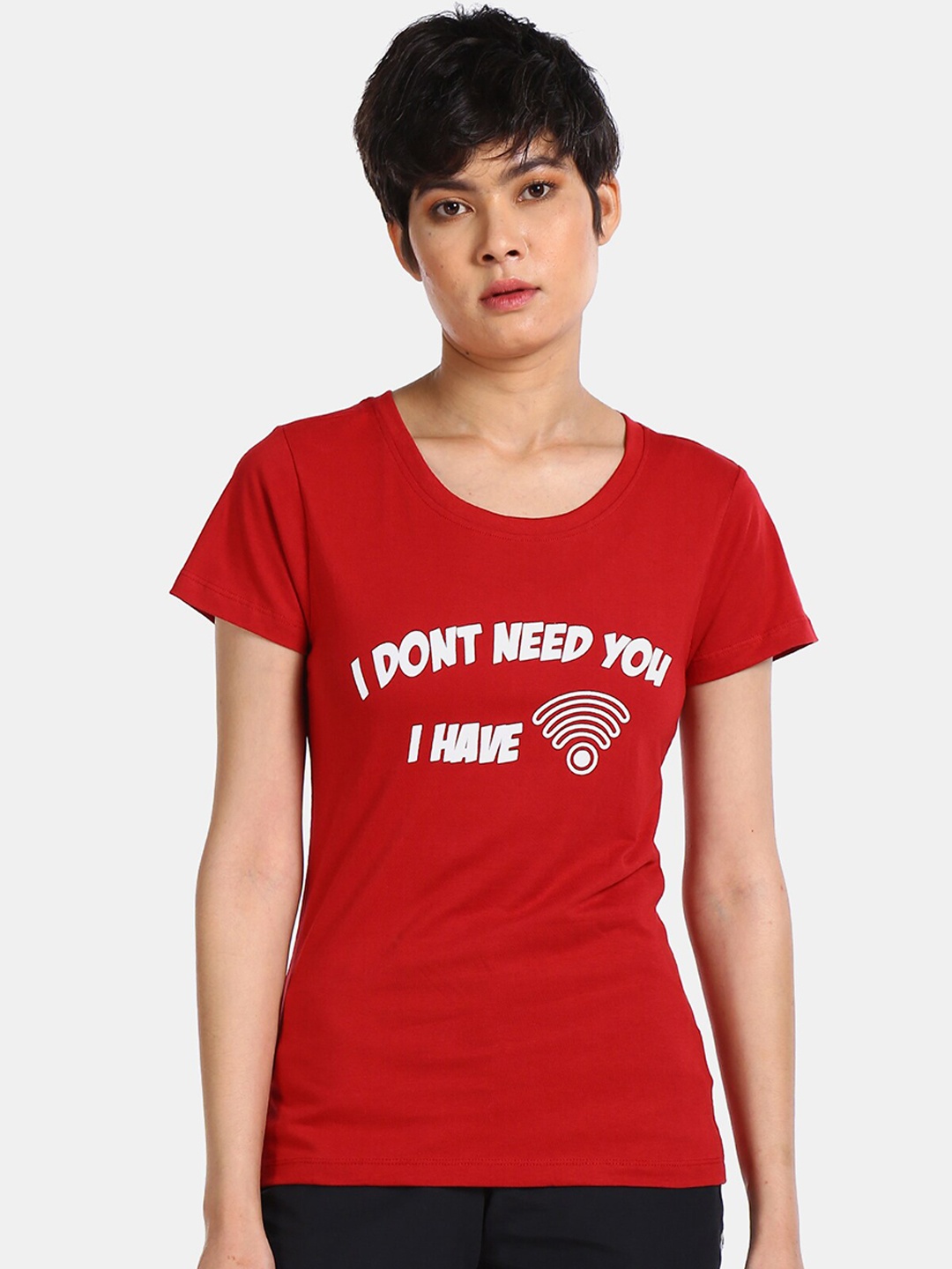 

Sugr Women Red Printed Round Neck Cotton Pure Cotton T-shirt