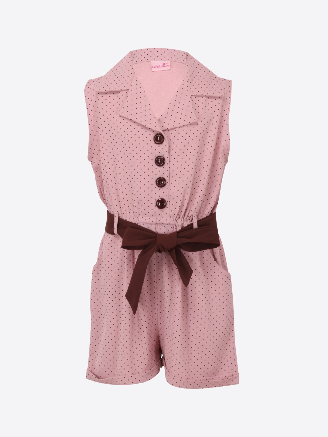 

CUTECUMBER Girls Pink & Maroon Printed Playsuit