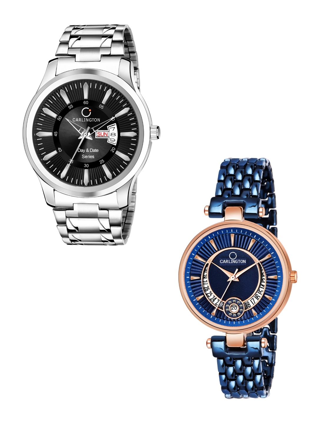 

CARLINGTON Unisex Silver-Toned & Blue Combo Analogue Watch