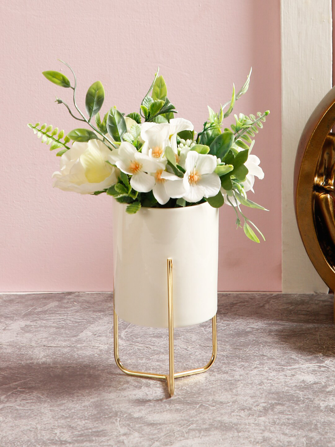 

TAYHAA White & Green Artificial Flower Plant With Pot & Stand