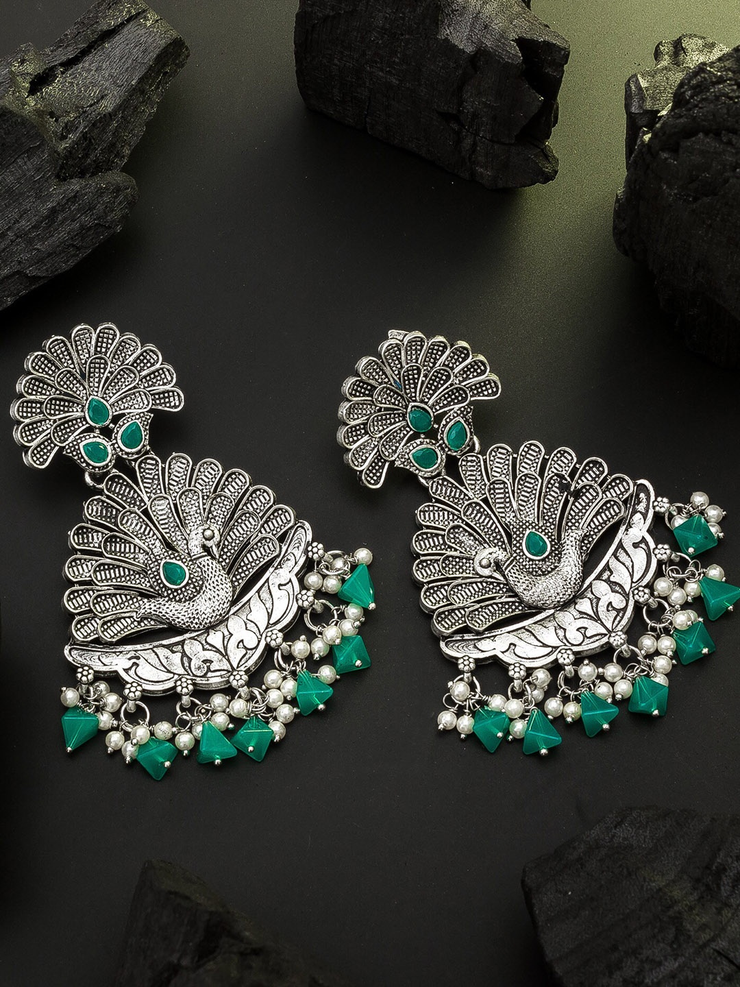 

aadita Silver-Toned Contemporary Drop Earrings