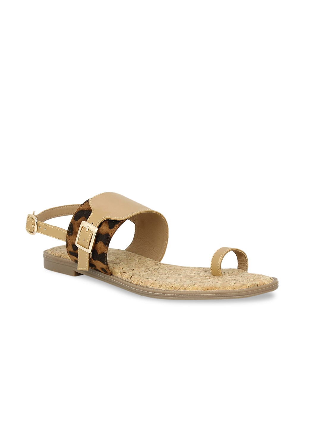 Inc 5 Women Beige & Brown Animal Printed One Toe Flats