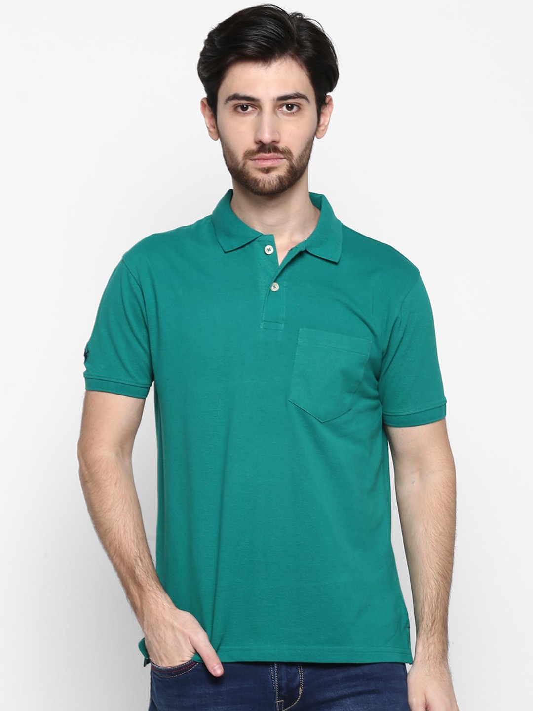 

Cantabil Men Green Solid Polo Collar T-shirt