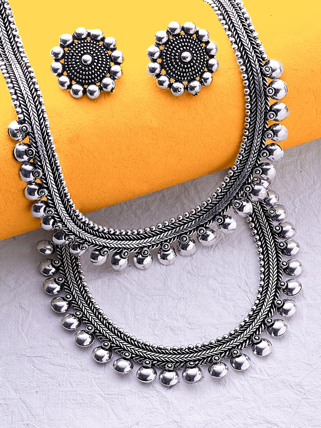 

Yellow Chimes Oxidised Silver-Plated Handcrafted Jewellery Set
