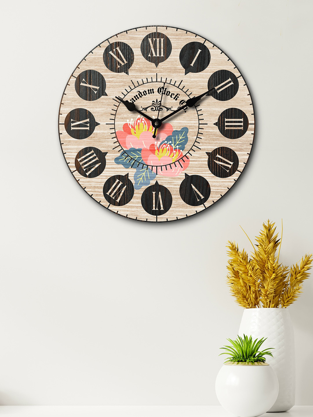 

RANDOM Beige & Black Round Printed 29.2 cm Analogue Wall Clock
