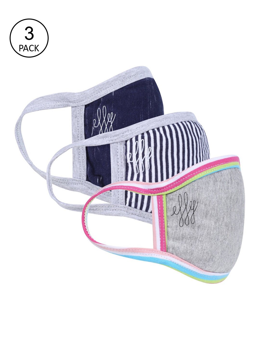 

effy Men Pack Of 3 Multicoloured Printed 2-Py Reusable Cloth Masks, Multi