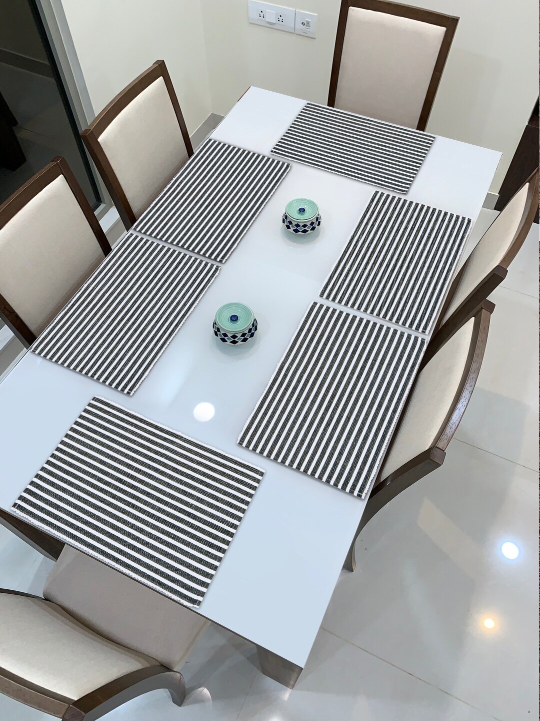 

HOKIPO Set Of 6 Grey Striped Table Placemats, Charcoal
