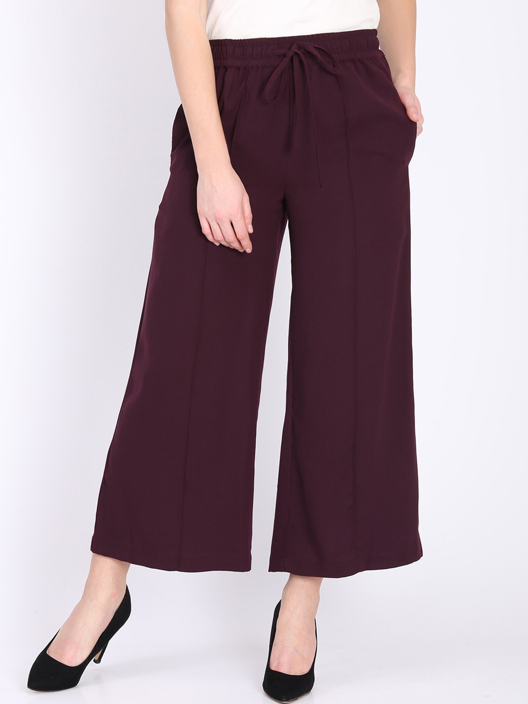 

DODO & MOA Women Maroon Solid Parallel Trousers