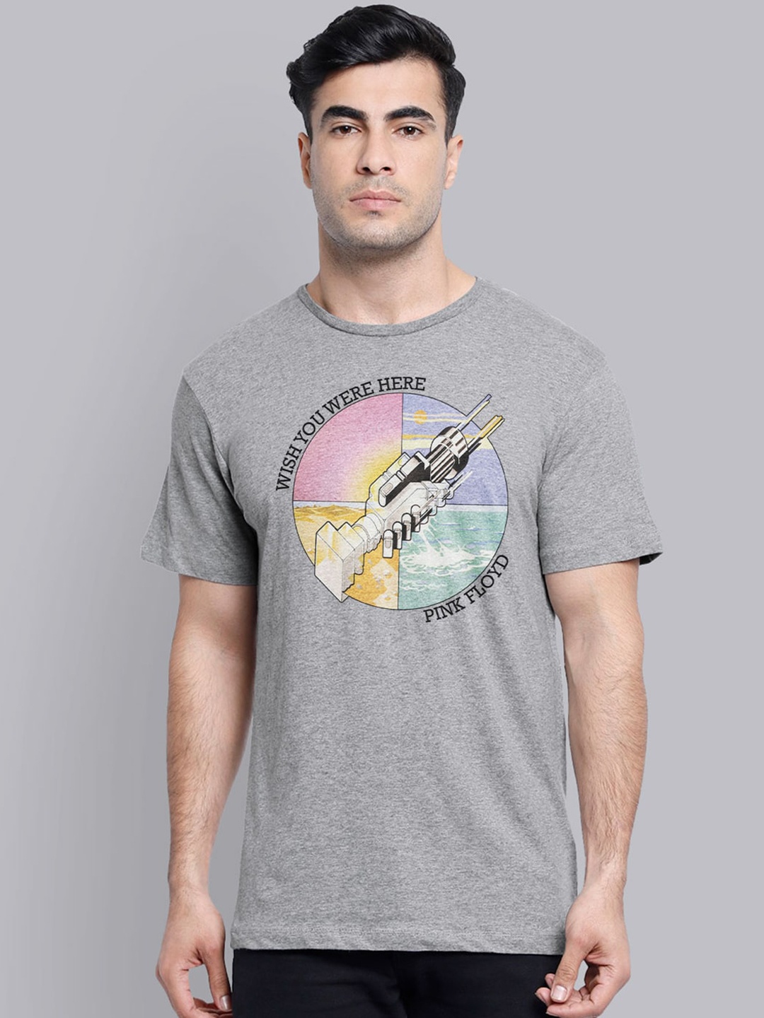 

Free Authority Pink Floyd Men Grey Pink Floyd Printed Round Neck T-shirt