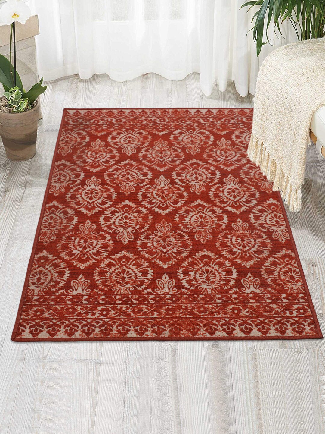 

RUGSMITH Red & Beige Ethnic Motifs Printed Anti-Skid Carpets