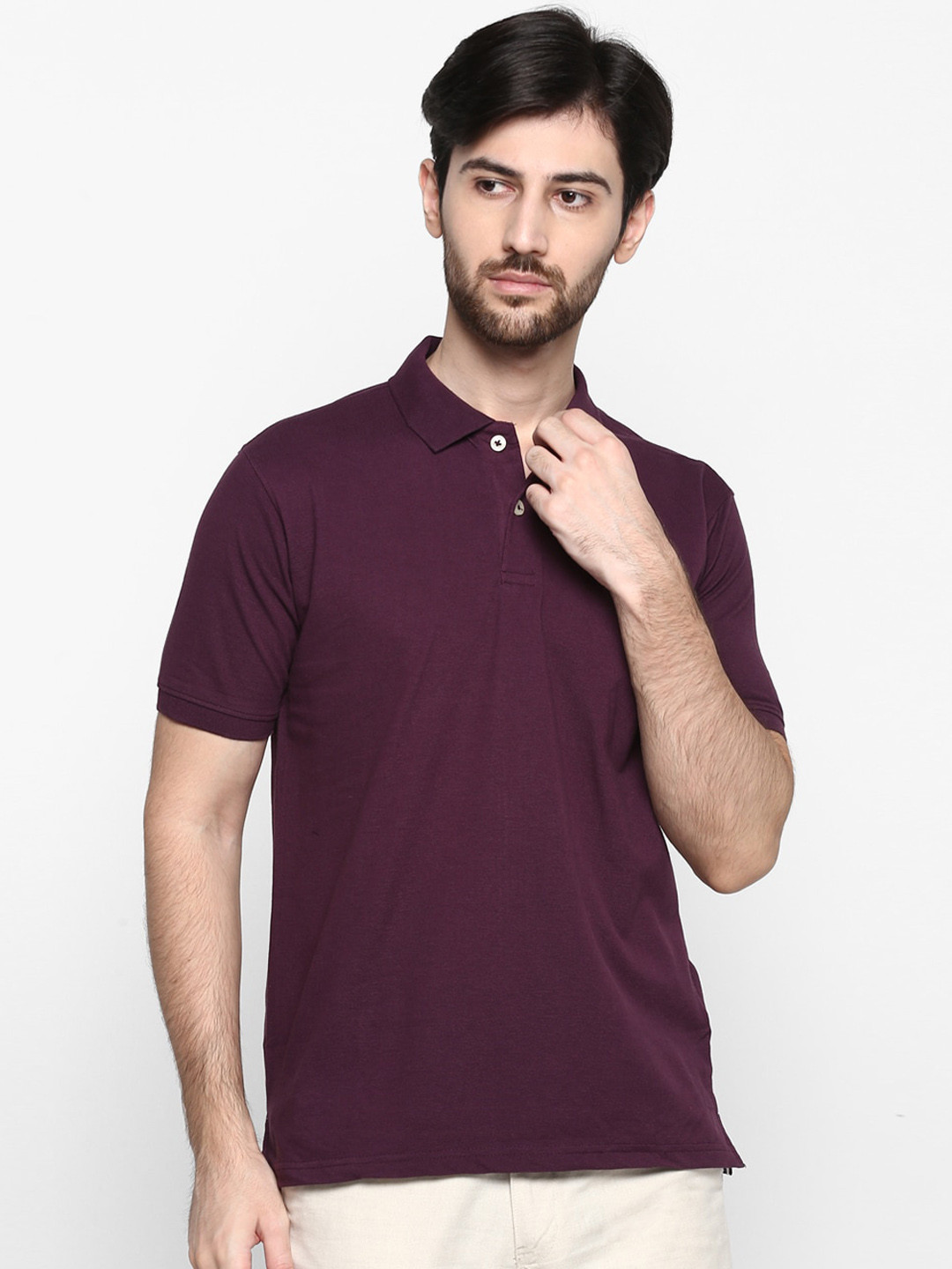 

Cantabil Men Purple Solid Polo Collar T-shirt