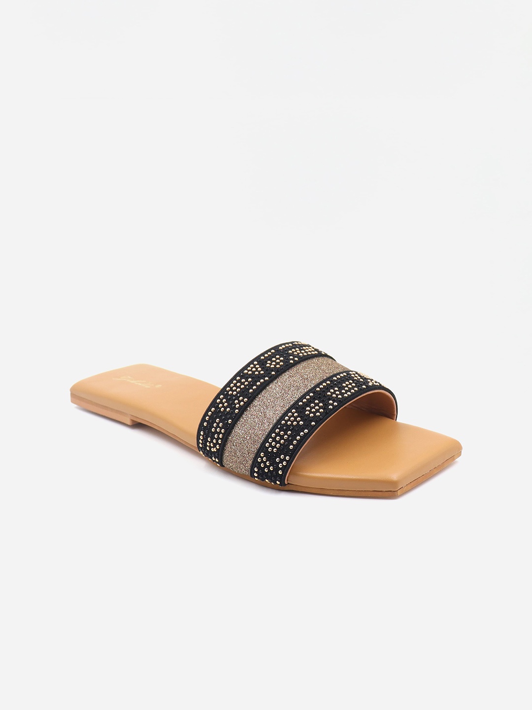 Gibelle Women Gold-Toned Embellished Open Toe Flats