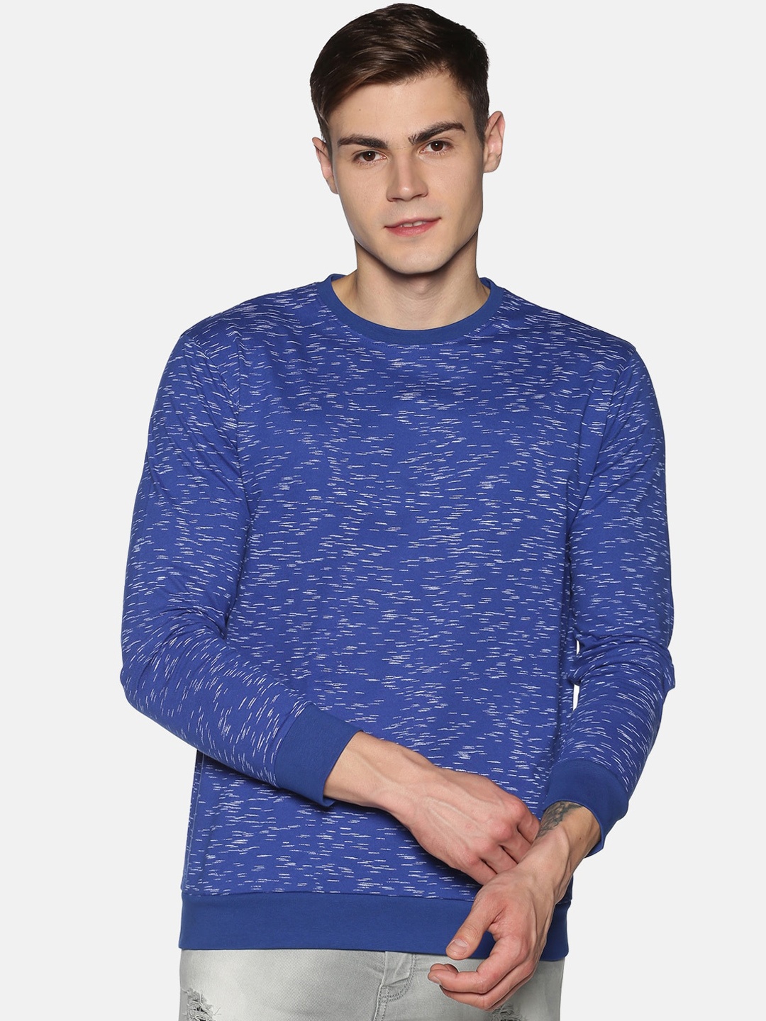 

UrGear Men Blue Self Design Round Neck T-shirt