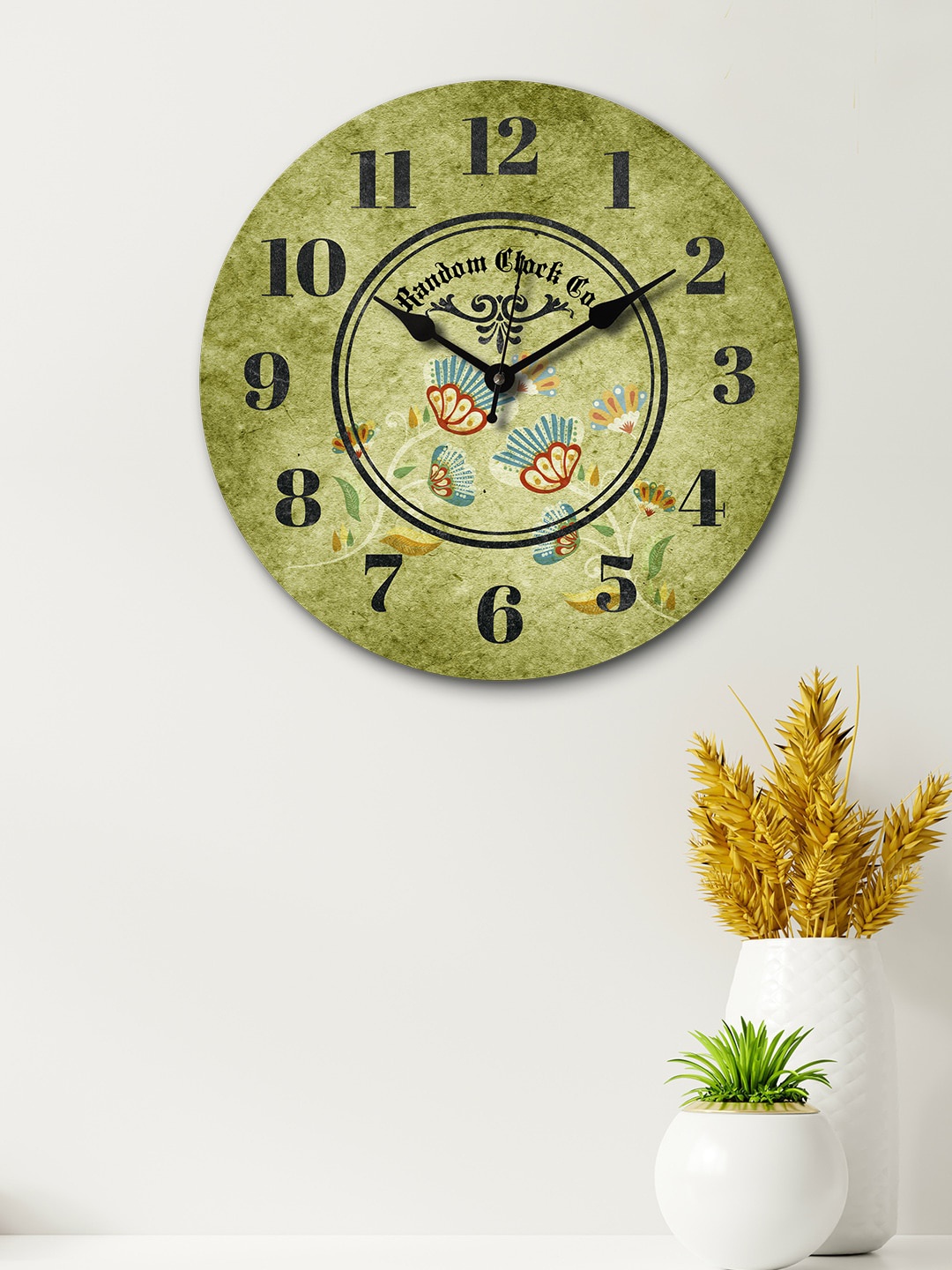 

RANDOM Olive Green Round Printed 29.2 cm Analogue Wall Clock