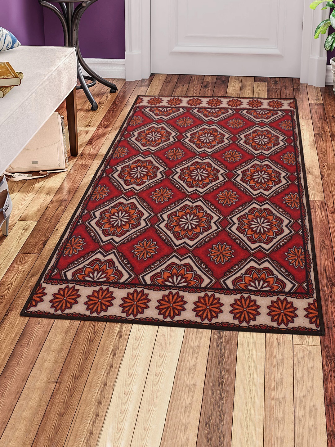 

RUGSMITH Red & Beige Digital Printed Anti-Skid Carpet