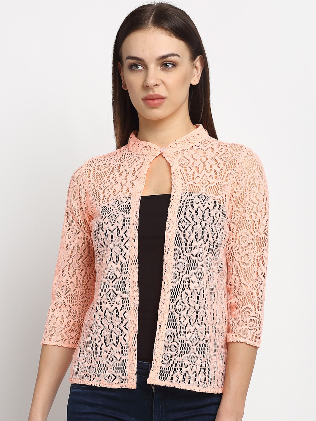 

Rute Women Pink Self Design Open Front Shrug