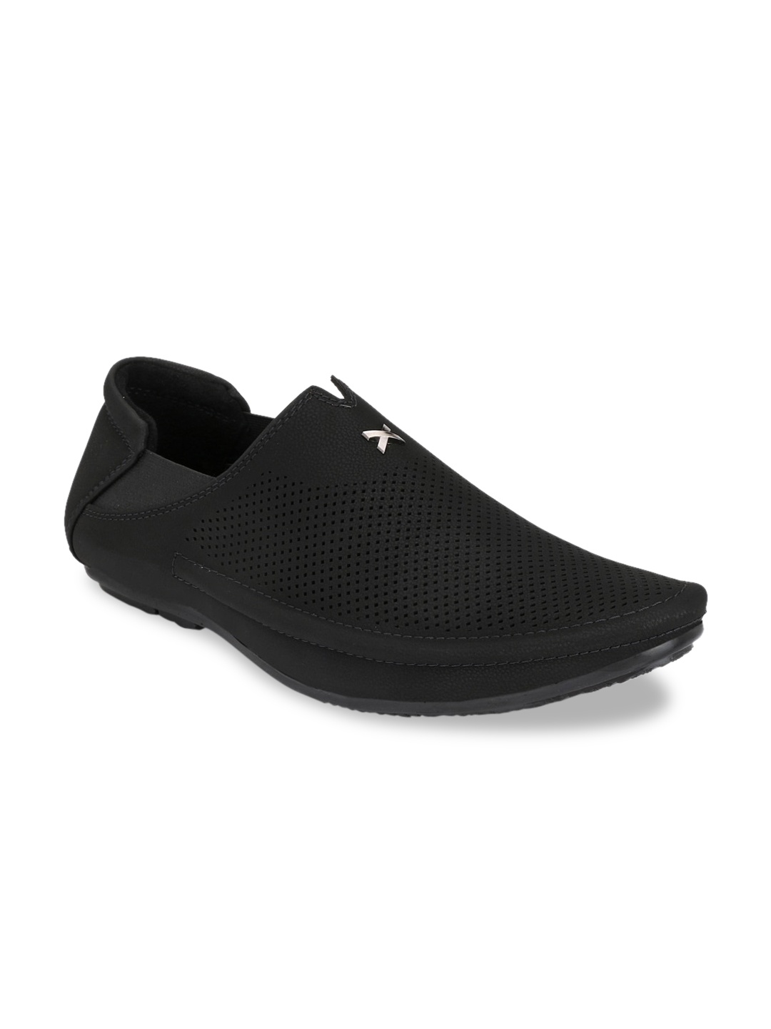 

Mactree Men Black Woven Design Nubuck Slip-on Sneakers
