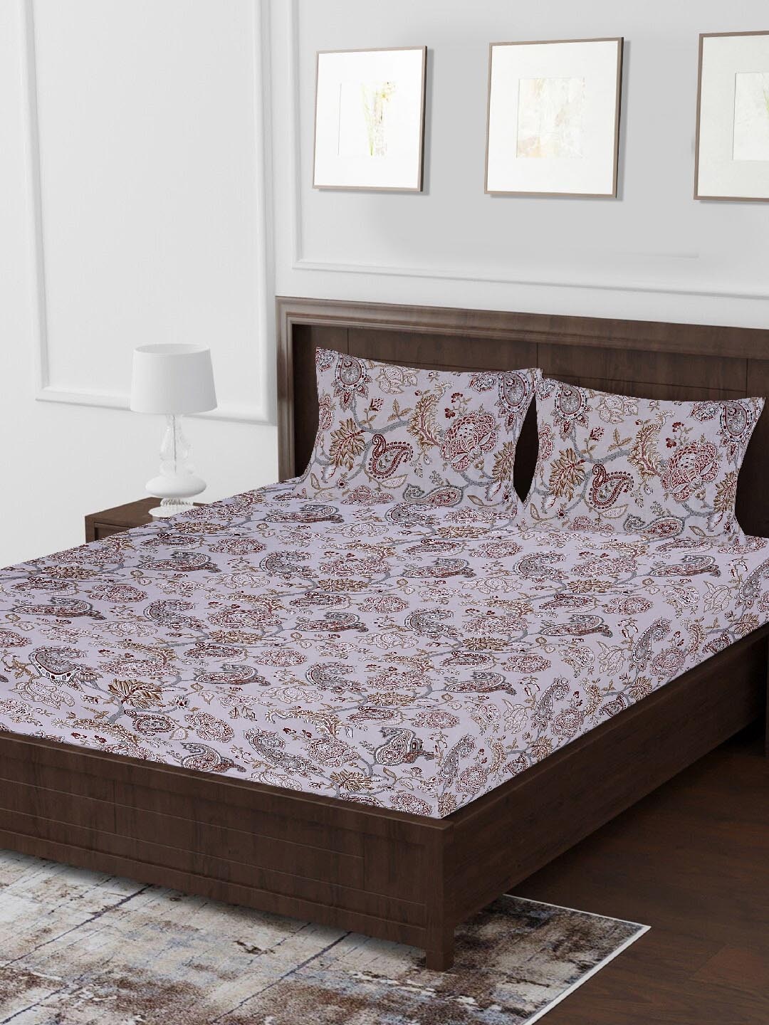 

Tistabene Grey & Maroon Ethnic Motifs 180 TC Cotton 1 King Bedsheet with 2 Pillow Covers