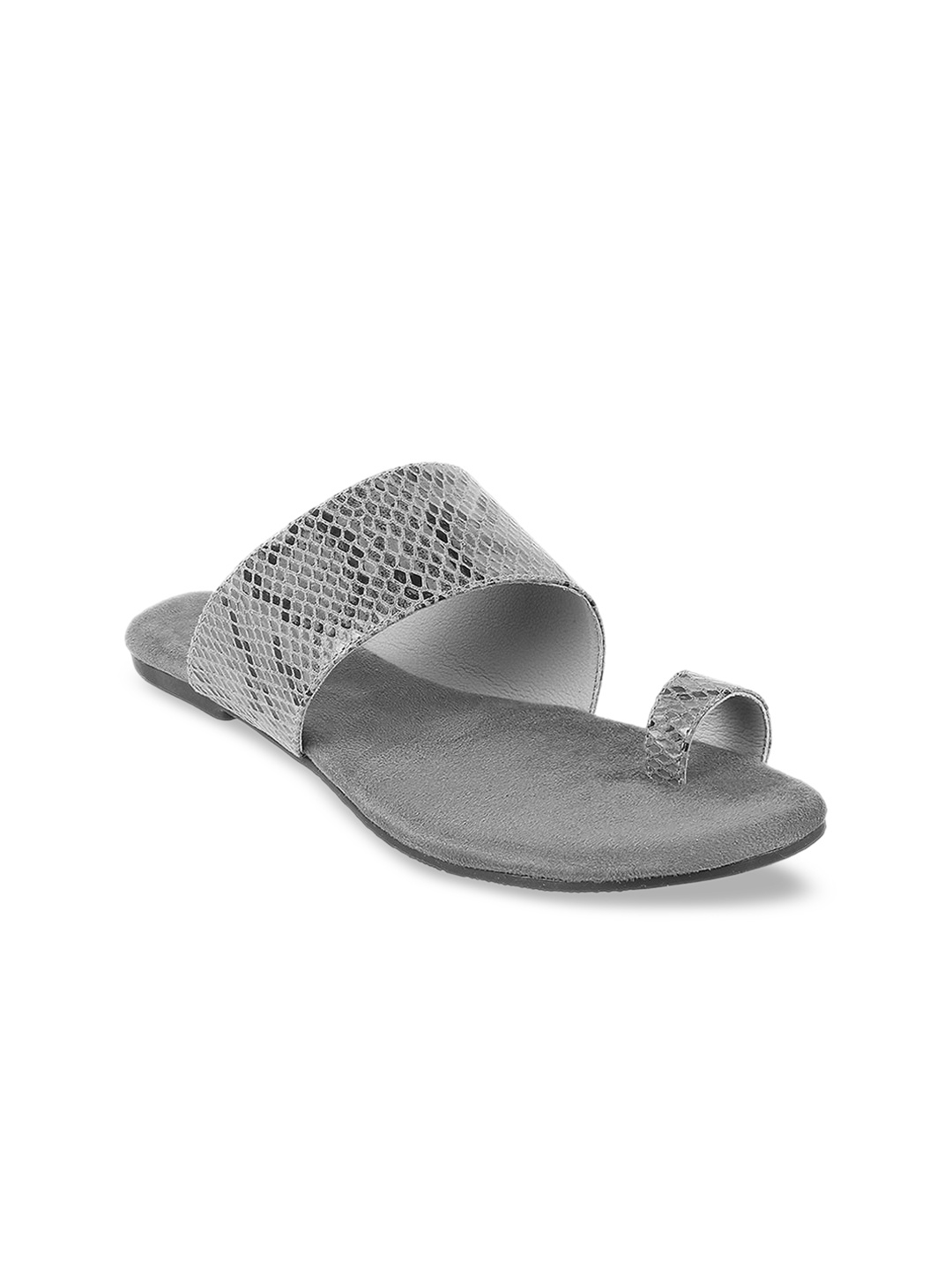 Mochi Women Grey Textured One Toe Flats