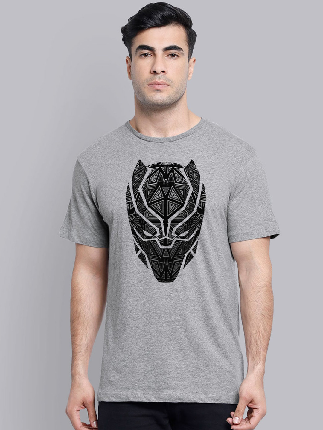 

Free Authority Men Grey Black Panther Printed Round Neck T-shirt
