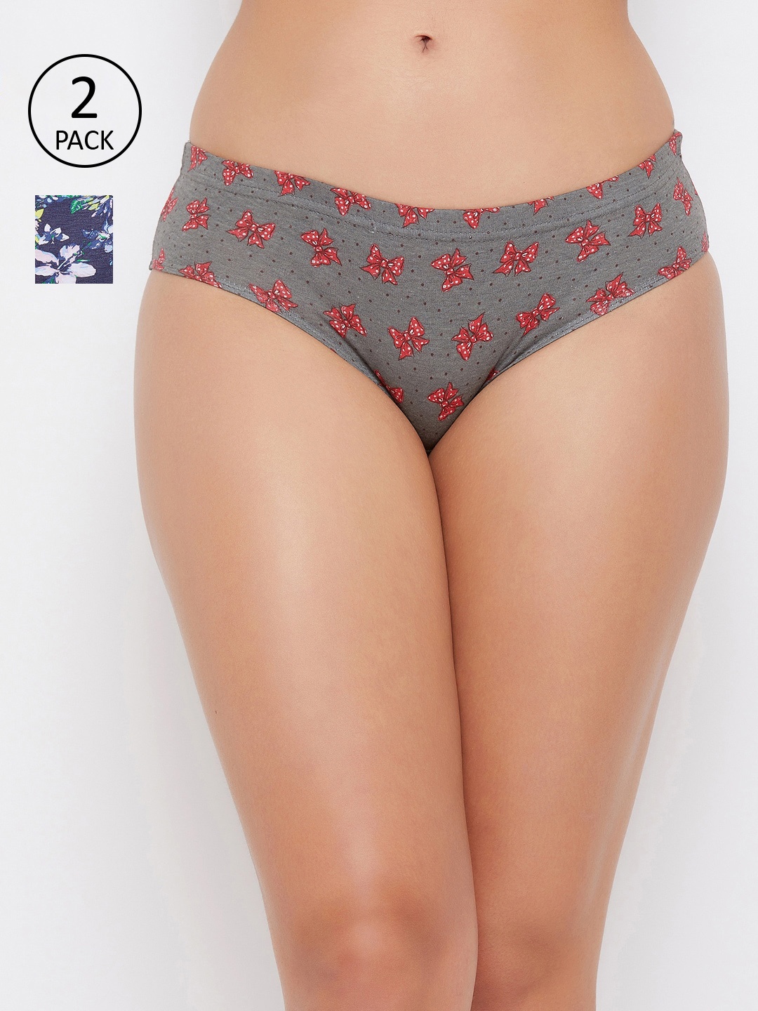 

Clovia Women Pack of 2 Grey & Blue Printed Hipster Briefs COMPNC992S
