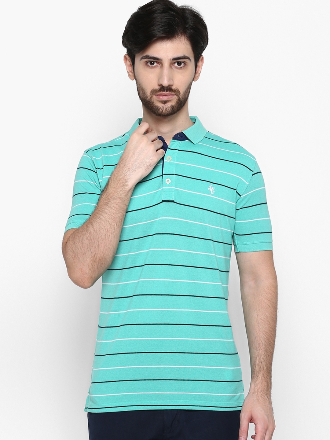 

Cantabil Men Green Striped Polo Collar T-shirt