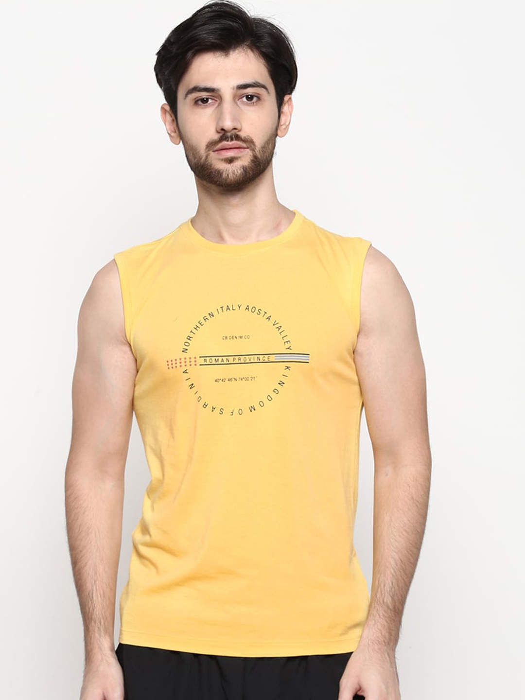 Cantabil Men Yellow Printed Round Neck T-shirt