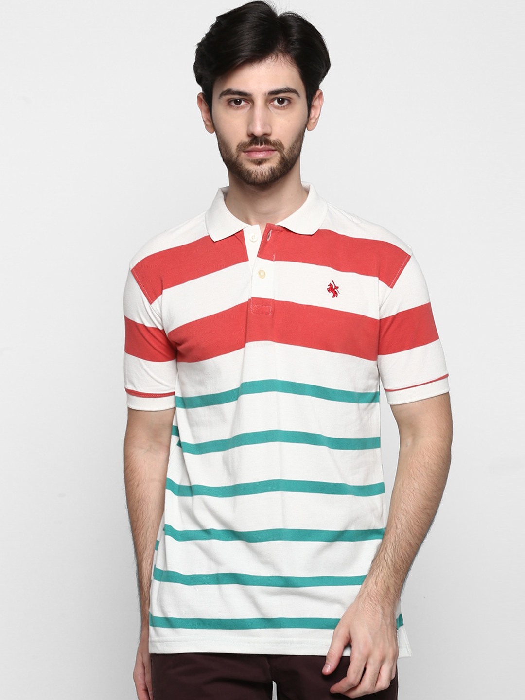 

Cantabil Men White Striped Polo Collar T-shirt