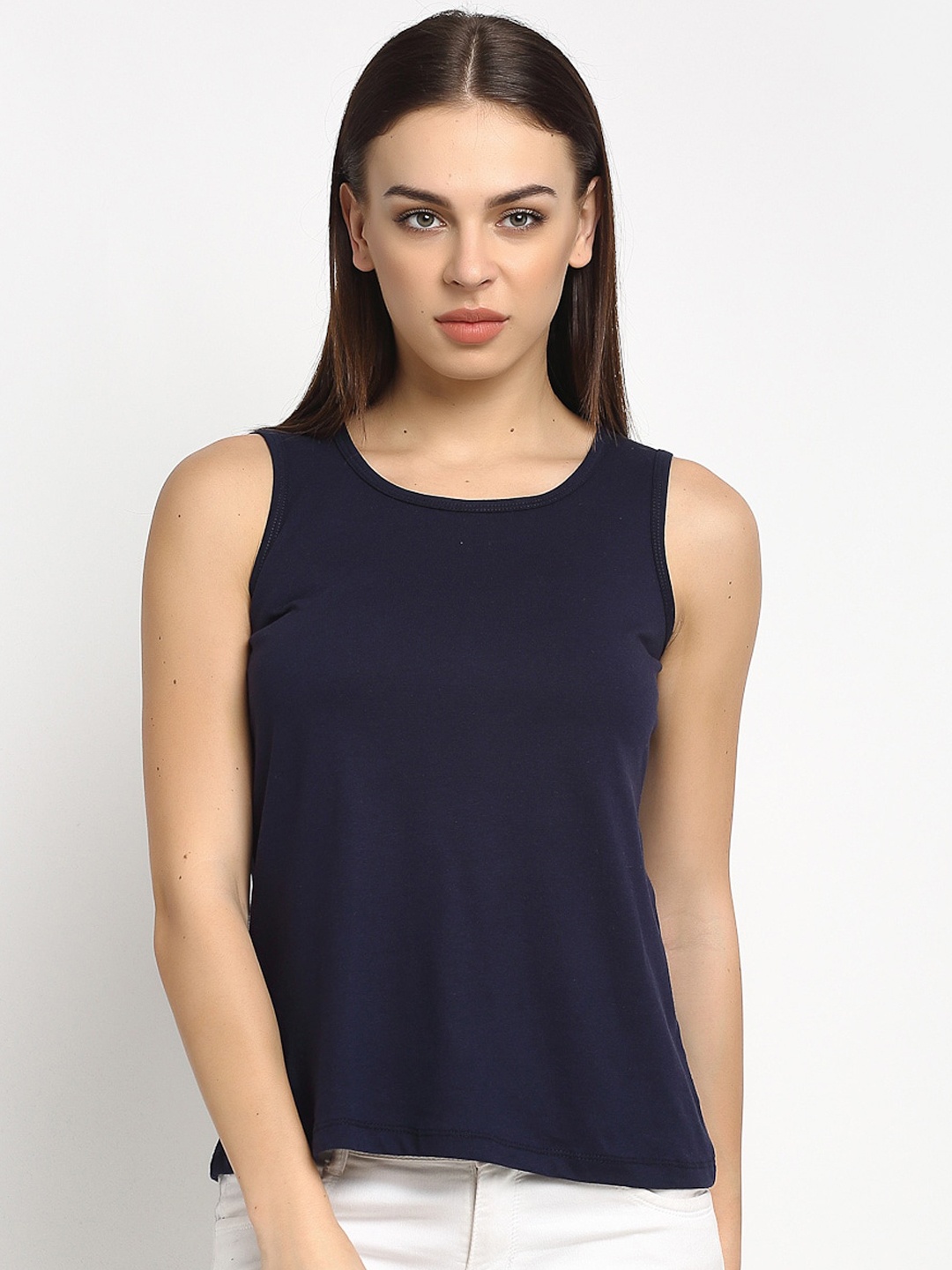 

Rute Women Blue Solid Round Neck Cotton Pure Cotton T-shirt