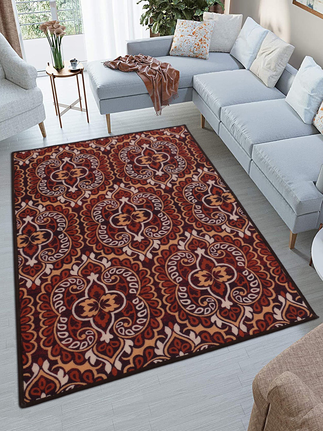 

RUGSMITH Maroon & Beige Ethnic Motifs Printed Anti-Skid Carpets