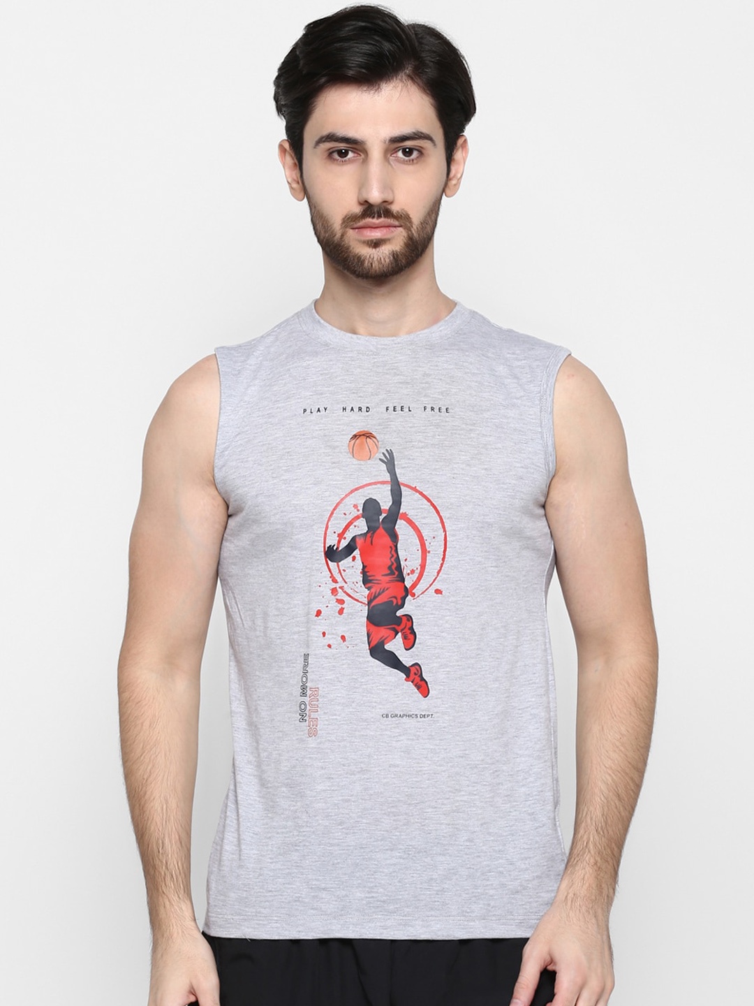 

Cantabil Men Grey Printed Round Neck T-shirt