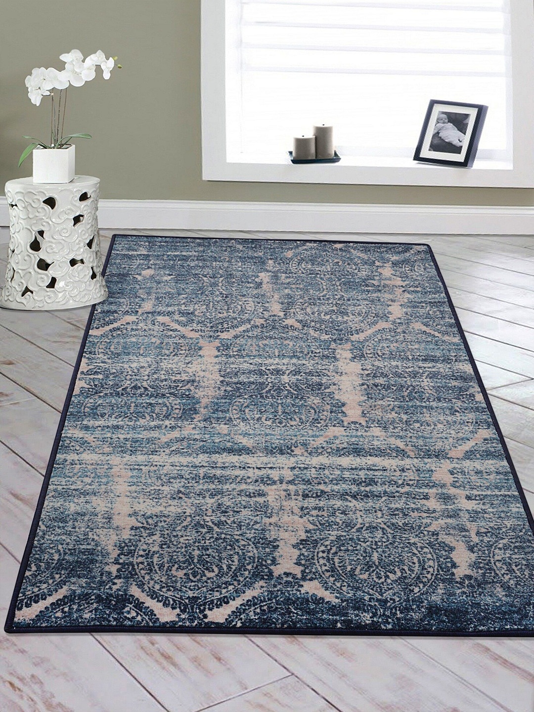 

RUGSMITH Blue & Beige Printed Anti-Skid Carpet