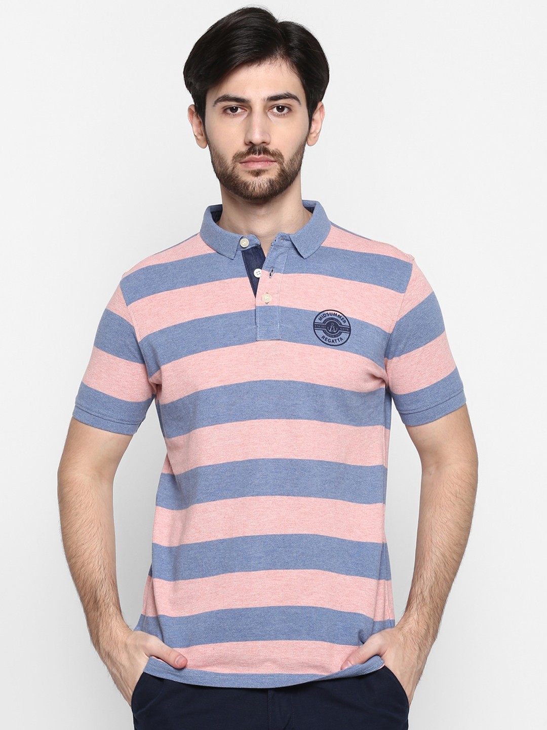 

Cantabil Men Blue Striped Polo Collar T-shirt