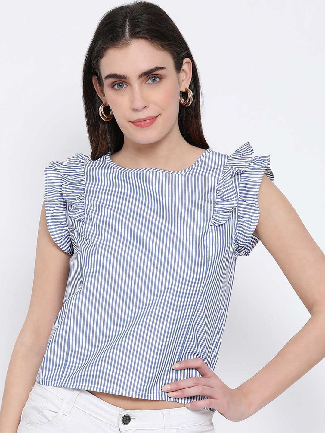 

Oxolloxo Blue & White Striped Styled Back Top